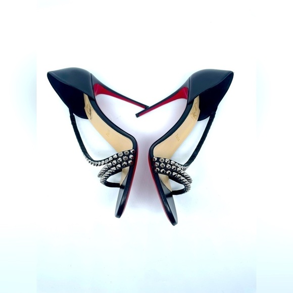 Christian Louboutin So Spike 100 Black Silver Ankle Strap Sandal Heel Pump EU 40 - Picture 8 of 13